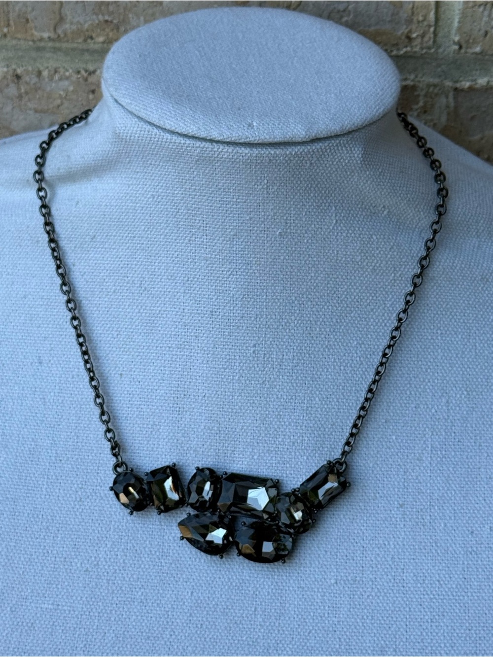 Gunmetal Black Crystal Cluster Necklace - Women Jewelry